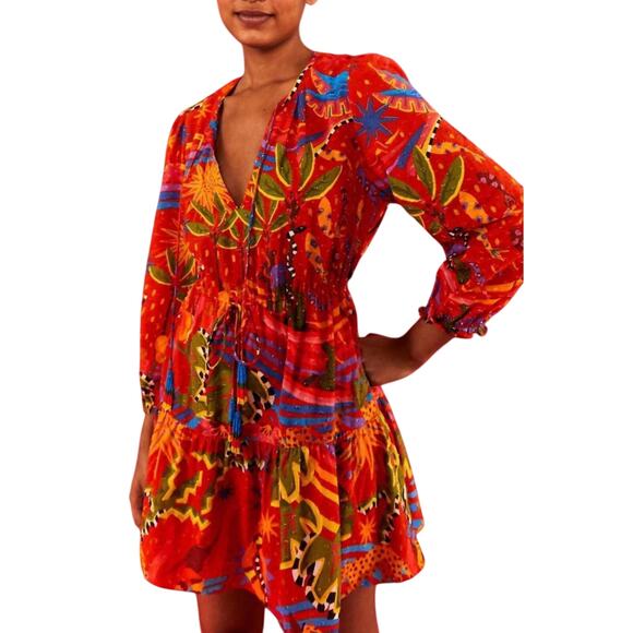 FARM Rio Magic Forest Mini in Red Toucan Tropical Cotton Dress - Picture 1 of 4